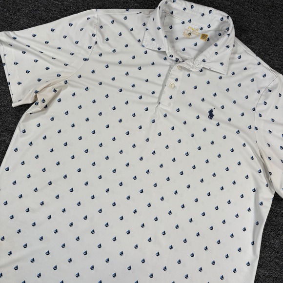 Polo Ralph Lauren Other - Polo Ralph Lauren Polo Shirt Mens L White Blue Sailboat Performance AOP